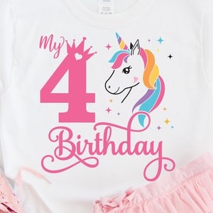 Mon 4e anniversaire SVG, licorne 4 ans anniversaire fille Svg, 4e anniversaire licorne Svg, quatrième anniversaire fille Svg, anniversaire coupe Eps, Dxf