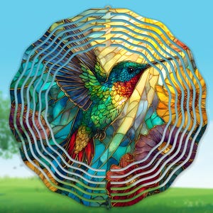 Stained Glass Hummingbird Wind Spinner PNG Sublimation Design, Hummingbirds Wind Spinner PNG, Wind Spinner Sublimation Digital Download