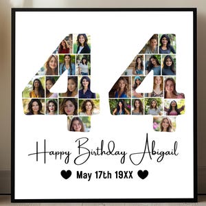 Sjabloon fotocollage 44e verjaardag, gepersonaliseerd cadeau 44e verjaardag, It's My Birthday nummer 44, bewerkbare sjabloon 44e verjaardag Canva