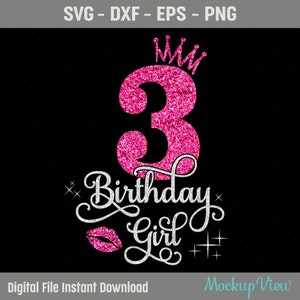 3. Geburtstag Mädchen SVG, 3 Jahre alt Geburtstag Mädchen SVG, 3. Geburtstag Squad SVG, 3. Geburtstag SVG, Glitzer PNG, Cricut Silhouette geschnitten Dateien