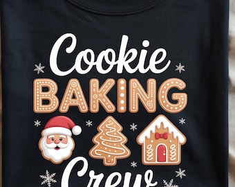 クッキーベーキングクルーのシャツ。ジンジャーブレッドマン、サンタ、クリスマスツリーが描かれた楽しいファミリークリスマスデザイン。ホリデーシーズンのクッキーベーキングチームにぴったりです。