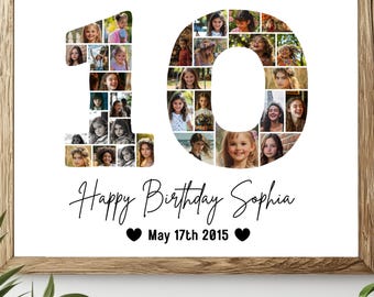 Plantilla de collage de fotos para décimo cumpleaños, regalo personalizado para décimo cumpleaños, es mi cumpleaños número 10, plantilla editable para décimo cumpleaños en Canva