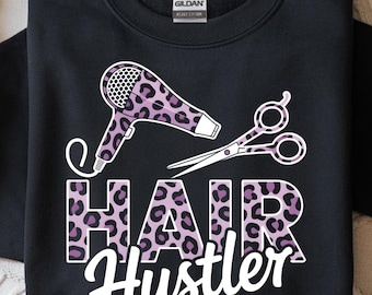 ヘアハスラーPNG、ヘアスタイリスト昇華デザイン、美容師ヒョウ柄クリップアート、美容師シャツデザイン、サロンワーカーデジタルダウンロード