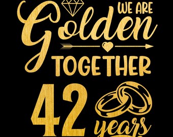 ゴールデン トゥゲザー 42 年 SVG、42 周年記念 SVG、結婚 42 年前 42 回目の結婚記念日ギフト、昇華 PNG、クリカット、カッティング