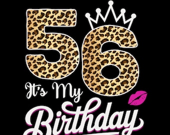 56歳の誕生日のヒョウ柄、56歳のヒョウ柄の誕生日、女の子の誕生日のPNG、誕生日のヒョウ柄、PNG昇華誕生日デザイン