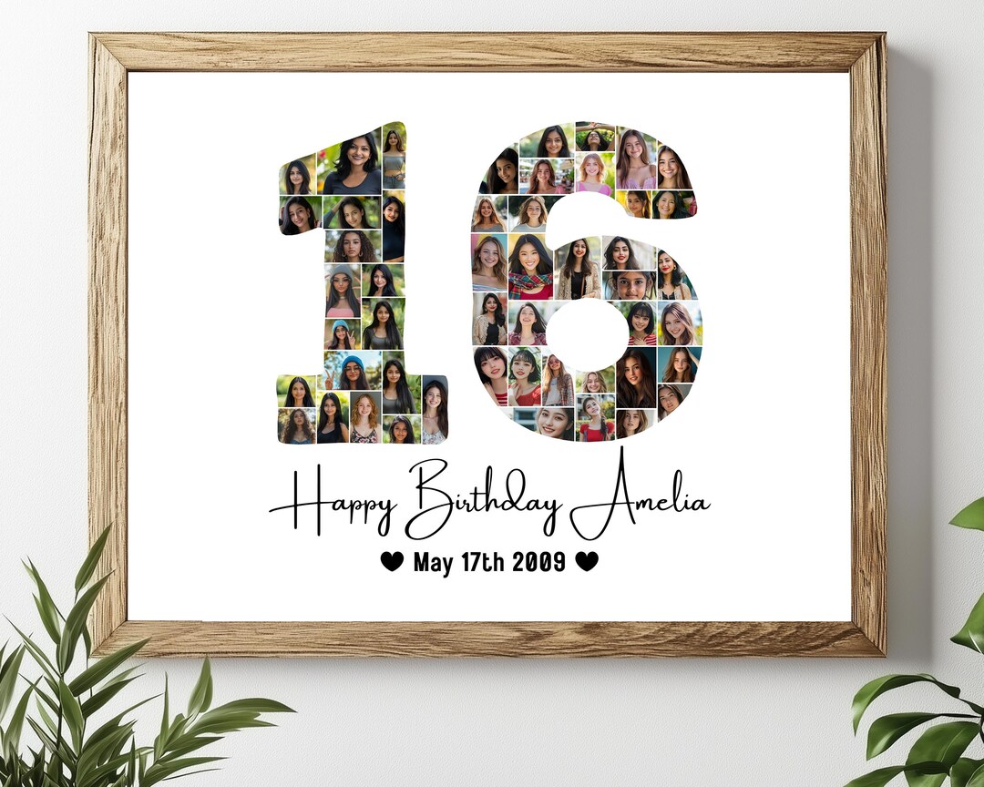 16th Birthday Photo Collage Template, Personalized 16th Birthday Gift