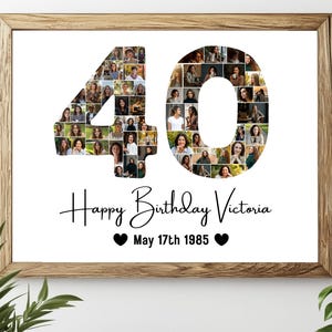 Modèle 40e anniversaire collage photo, cadeau 40e anniversaire personnalisé, c'est mon anniversaire numéro 40, modèle 40e anniversaire modifiable Canva