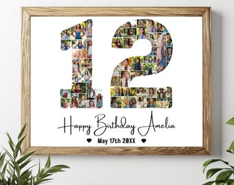 12歳の誕生日フォトコラージュテンプレート、パーソナライズされた12歳の誕生日ギフト、私の誕生日12、編集可能な12歳の誕生日テンプレートCanva