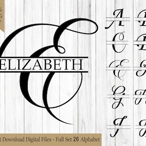 Split Floral Monogram Letters SVG, Script Alphabet Bundle, Personalized Name and Silhouette, Digital Alphabet Letters Png, Dxf, Eps