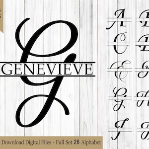 Elegant Split Letter Monogram SVG, Full Alphabet Bundle PNG, Floral Name Initials for Cricut Silhouette DIY
