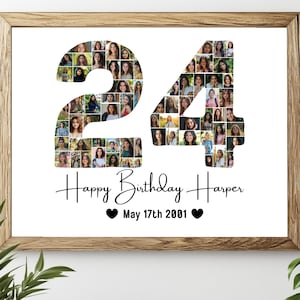 24th Birthday Photo Collage Template, Personalized 24th Birthday Gift, It&#39;s My Birthday Number 24, Editable 24th Birthday Template Canva