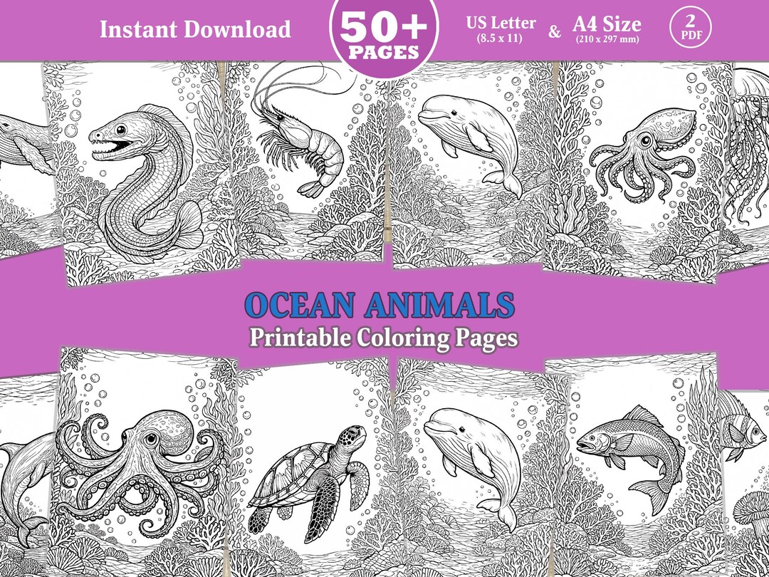 50+ Ocean Animals Coloring Pages Printable 2 PDF, Sea Life Coloring ...