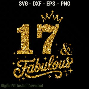 17 and Fabulous Birthday svg, 17th Birthday SVG for Girls, Sweet 17 Birthday, 17 Years Old Birthday Party Gift Cut File, Cricut, Silhouette