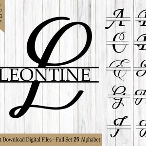 Elegant Split Letter Monogram SVG, Full Alphabet Bundle PNG, Floral Name Initials for Cricut Silhouette DIY
