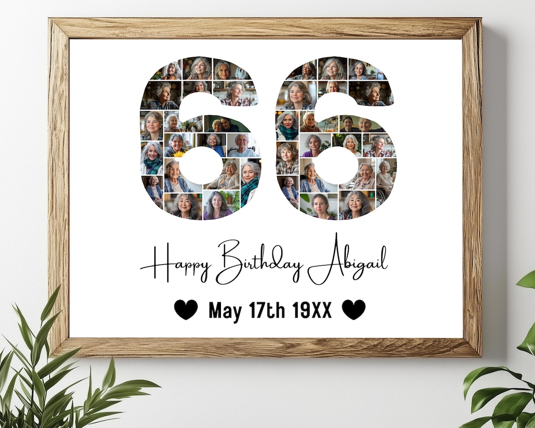 66th Birthday Photo Collage Template, Personalized 66th Birthday Gift ...