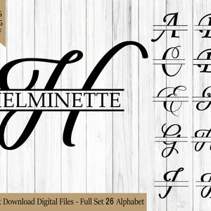 Elegant Split Letter Monogram SVG, Full Alphabet Bundle PNG, Floral Name Initials for Cricut Silhouette DIY