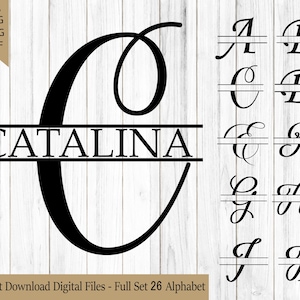 Split Monogram Alphabet SVG Bundle, Floral Letter SVG, Name Monogram Clipart, Digital Alphabet Letters Png, Dxf, Eps