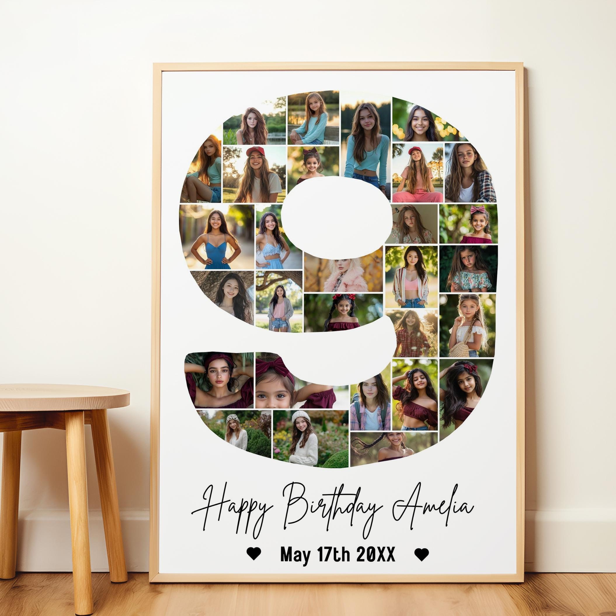 9th Birthday Photo Collage Template, Personalized 9th Birthday Gift, It ...