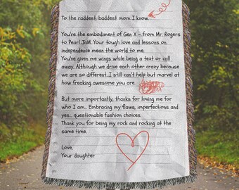 Mom Decke. Muttertagsdecke. Brief an Mama Decke, Brief von der Tochter, Mama Geburtstag, Muttertagsbrief 50x60 Gewebte Decke
