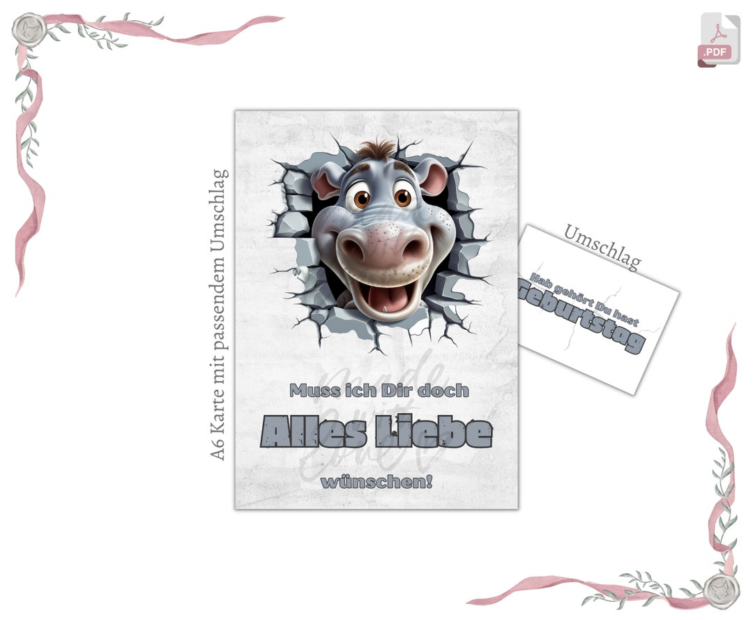 Lustige Geburtstagskarte zum ausdrucken Hippo - Etsy.de