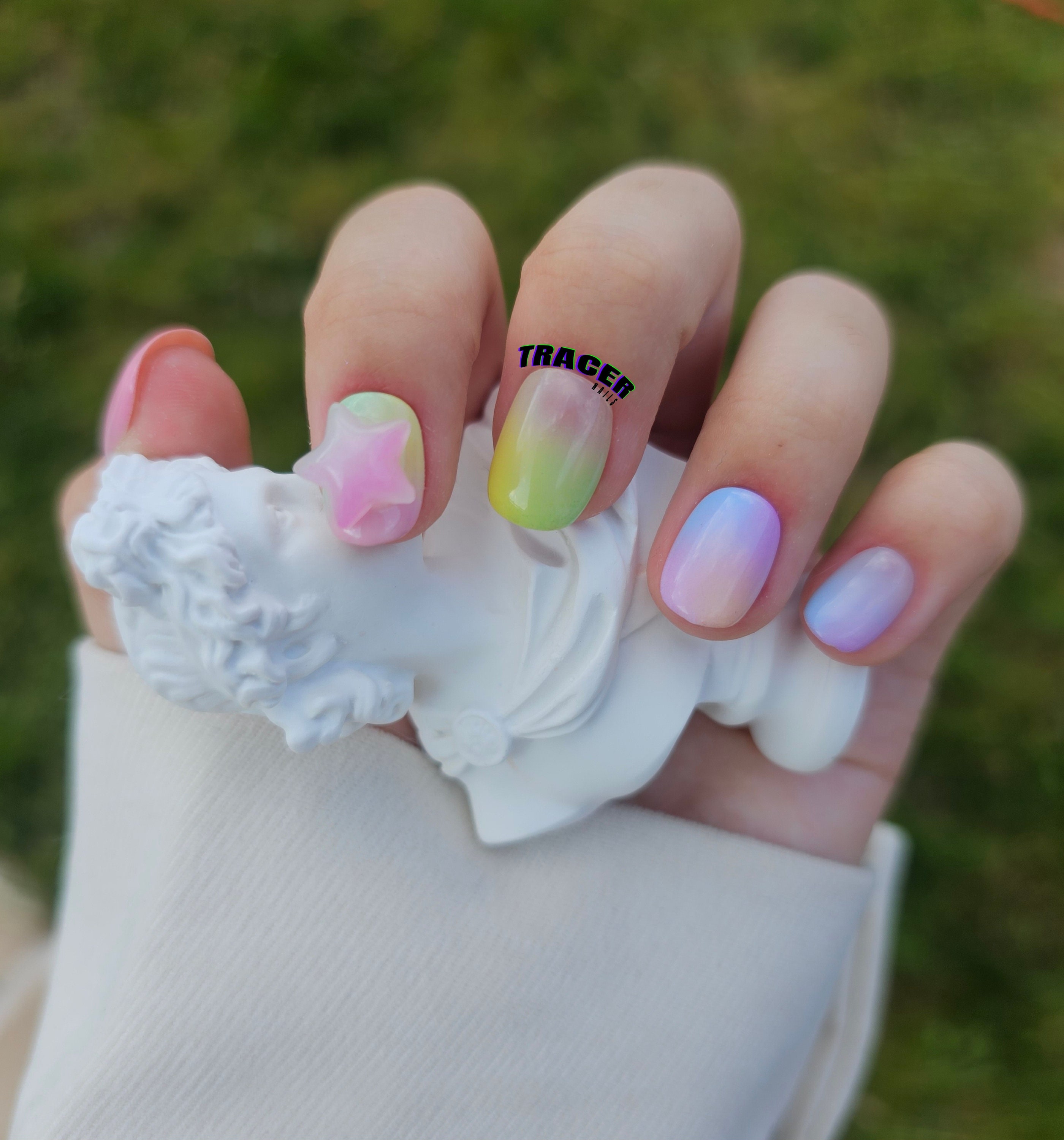 Marshmallow by Tracer Nails L Rainbow Ombre Reusable Press on - Etsy