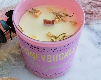 Honeysuckle Jasmine Soy Candle: Crackling Wood Wick - Floral Garden Scent