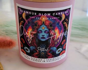 Dirty Hippie Patchouli Soy Candle: 60's Scented Candle - Woodstock - Organic 8oz