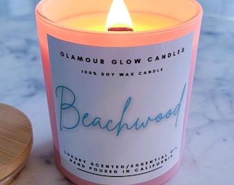 Beachwood Soy Candle: 8oz Beach Organic Candle with Crackling Wood Wick