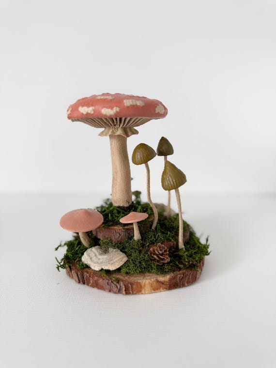 Mushroom & Moss Terrarium Sculpture: Woodland Decor Valentine Edition