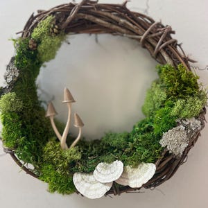 Mushroom Moss 10" Wreath, Living Wall Art, Terrarium, Forest Decor, Nature Organic, Natural Botanical, Eco Friendly, Free Shipping
