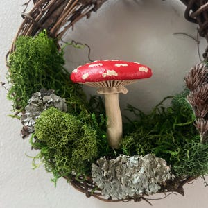 Mushroom Moss Mini Wreath, Living Wall Art, Terrarium, Amanita, Forest Decor, Nature Organic, Natural Botanical, Eco Friendly, Free Shipping