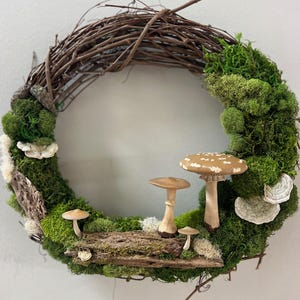Mushroom Moss 14" Wreath, Living Wall Art, Terrarium, Forest Decor, Nature Organic, Natural Botanical, Eco Friendly, Free Shipping