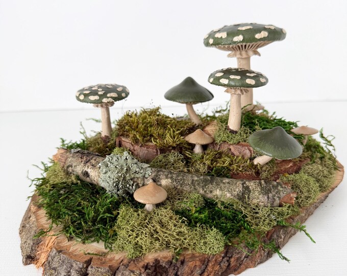 Featured listing image: Forest Floor Centerpiece, Woodland Mushrooms Moss, Fairy Garden, Morel, Centerpiece, Wedding, Shower, Nature Botanical Art, Free Shipping