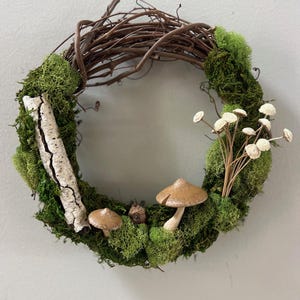 Mushroom Moss 10" Wreath, Living Wall Art, Terrarium, Forest Decor, Nature Organic, Natural Botanical, Eco Friendly, Free Shipping