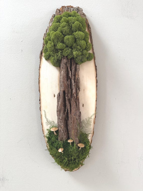 Tree Mushroom Moss Nature Wall Hanging: Botanical Art
