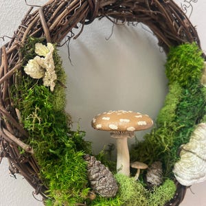 Mushroom Moss 10" Wreath, Living Wall Art, Terrarium, Forest Decor, Nature Organic, Natural Botanical, Eco Friendly, Free Shipping
