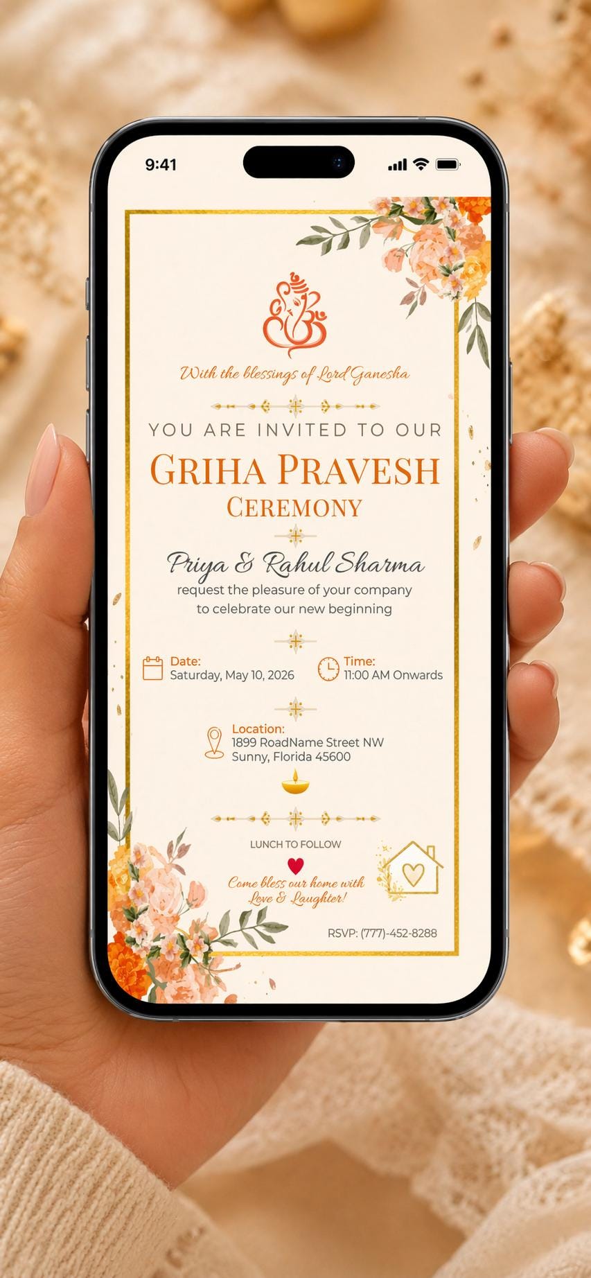 Minimal Griha Pravesh Invitation Template | Editable Hindu Housewarming ...