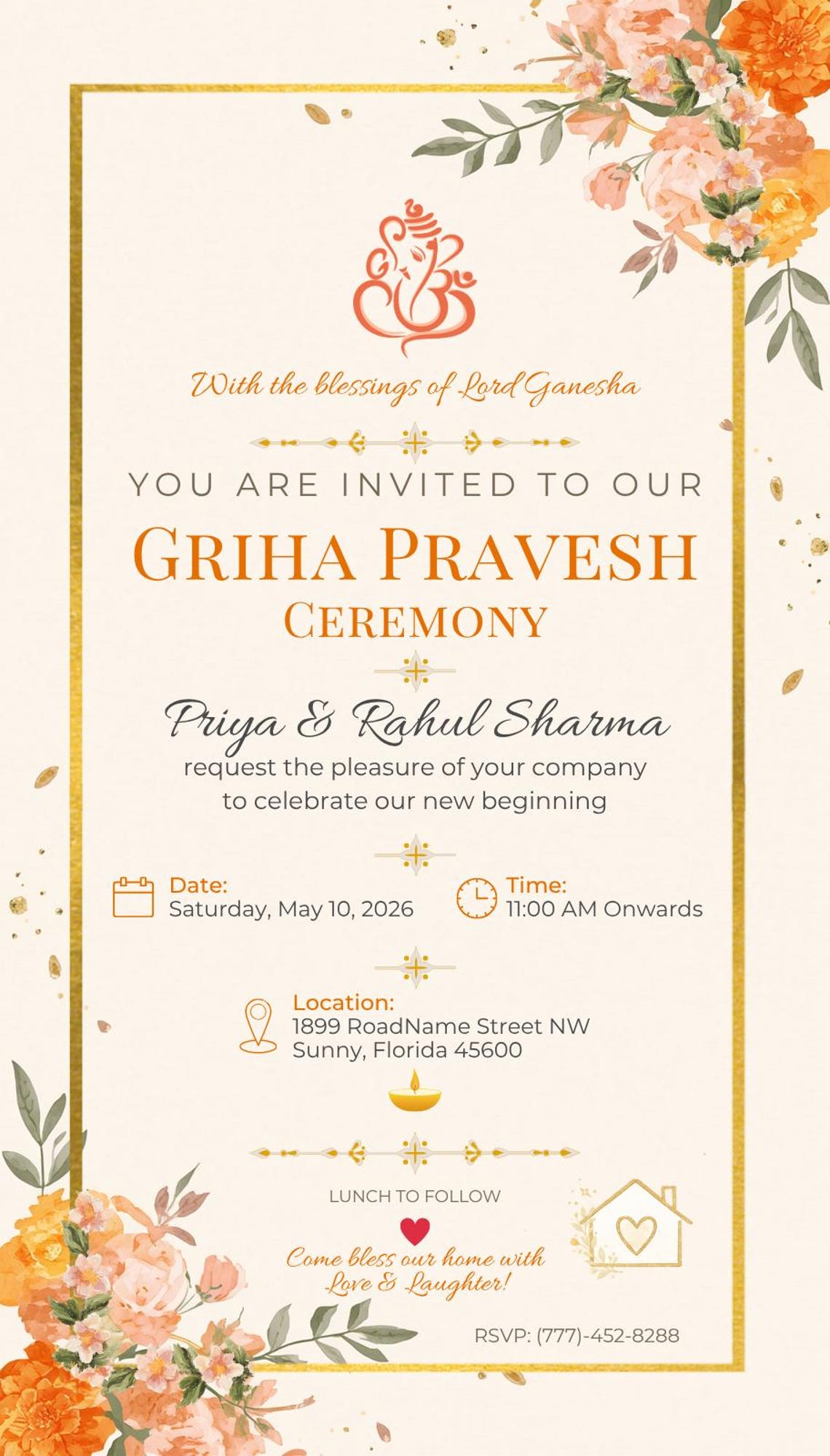 Minimal Griha Pravesh Invitation Template | Editable Hindu Housewarming ...