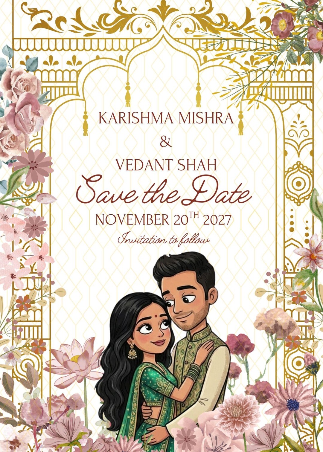 Save the Date Invitation Card - Indian Wedding Marriage Digital Virtual ...