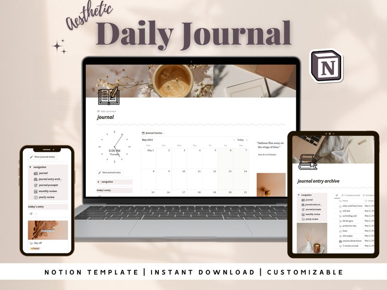 Aesthetic Daily Journal Notion Template Editable Notion Etsy Aesthetic Daily Journal Notion Template Editable Notion Etsy