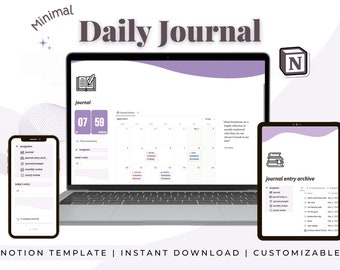 Minimal Daily Journal Notion Template | Editable Notion Template | Digital Journal | 5-Minute Journal | Mood Journal | Personal Notion |