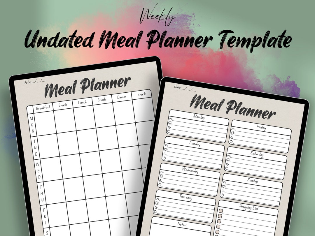 Undated Meal Planner Template, Monthly Digital Planner, Goodnotes ...