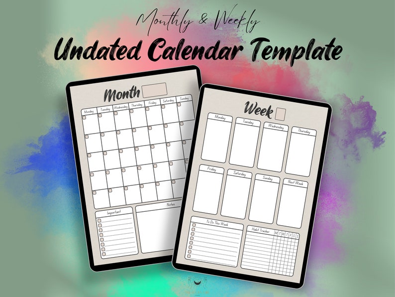 Undated Goodnotes Calendar Template Monthly Digital Planner Etsy