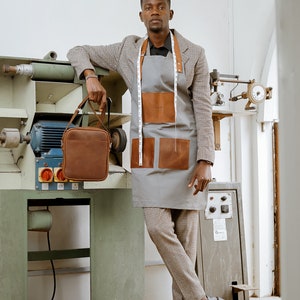 Tablier en toile et cuir