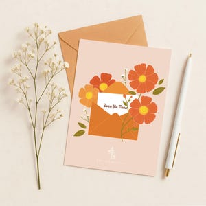 Carte fête des mères "Bonne fête maman" enveloppe floral et lavande
