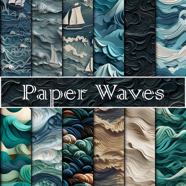 Paper Waves Digital Paper - Water Backgrounds - 12 Designs - 12x12in - Commercial Use - Water Textures - Sublimation