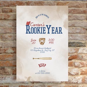 Rookie of the Year Birthday Invitation | Editable Canva Template | 1st Birthday Sports Party | Digital Download