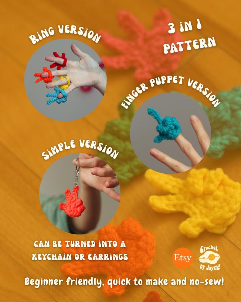 BUNDLE 3 in 1 Tiny Silly Hand Crochet Pattern image 6