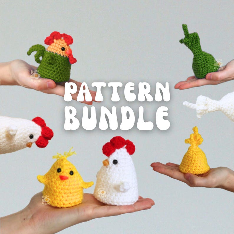 PATTERN BUNDLE Rooster/Hen/Chick version of the Flip, the bird, Crochet Pattern image 1