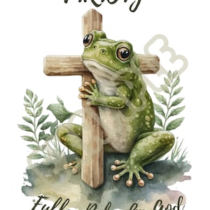 Kikker vertrouwt volledig op God - Digitale kunst - Leuk, kikkers, aquarel, uniek